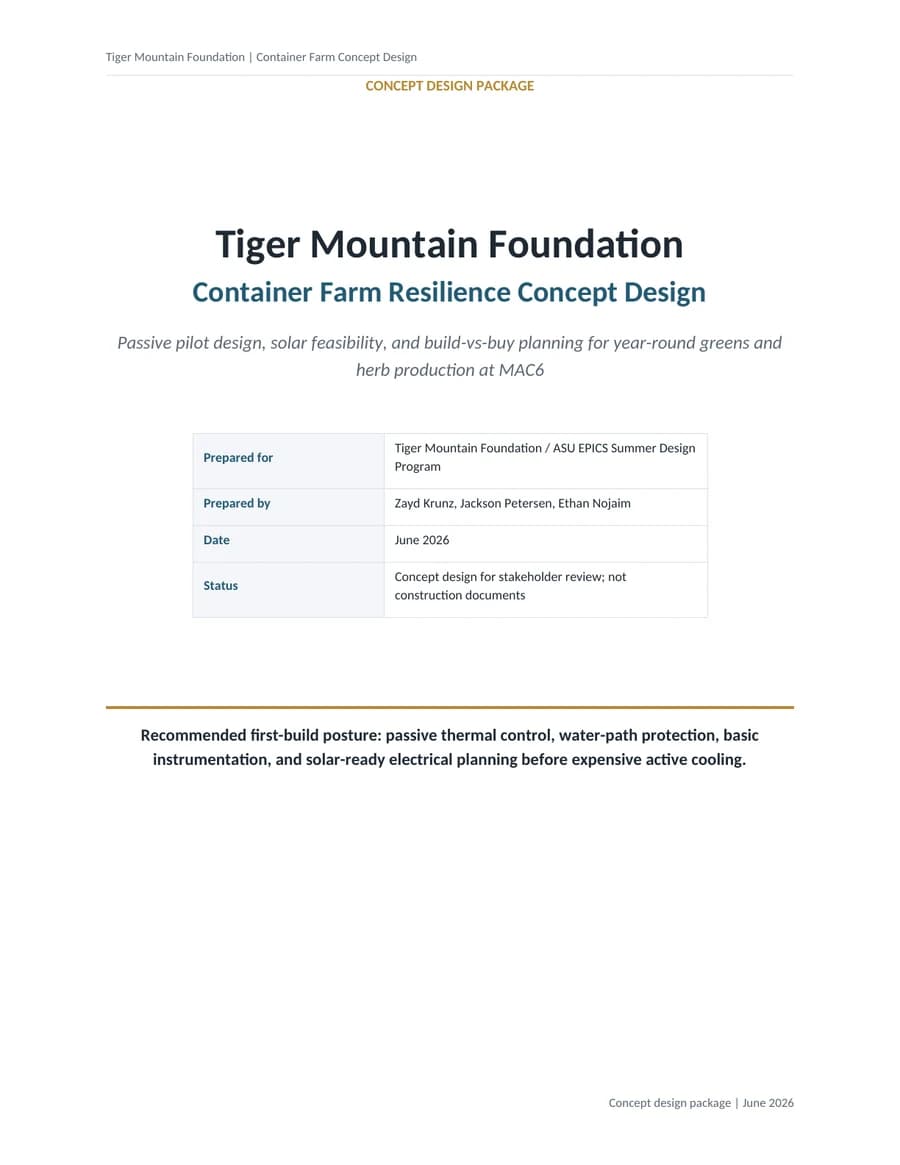Cover of the Tiger Mountain Container Farm concept design package